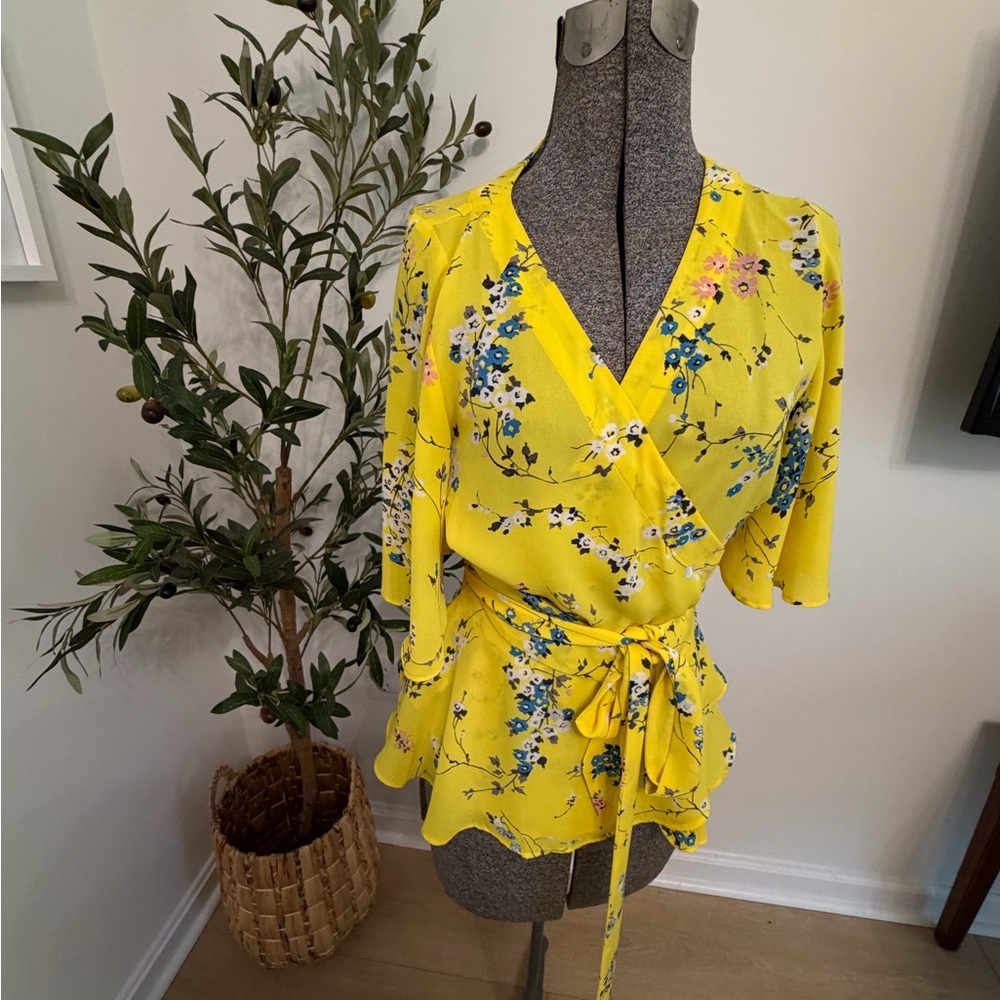 Loft Floral Yellow Wrap Shirt